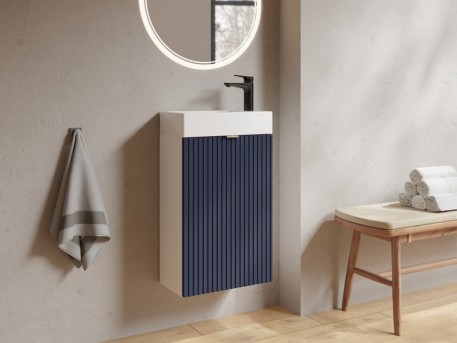 Mueble con lavabo - Armario blanco y puerta reversible azul - Alt. 60 x ...