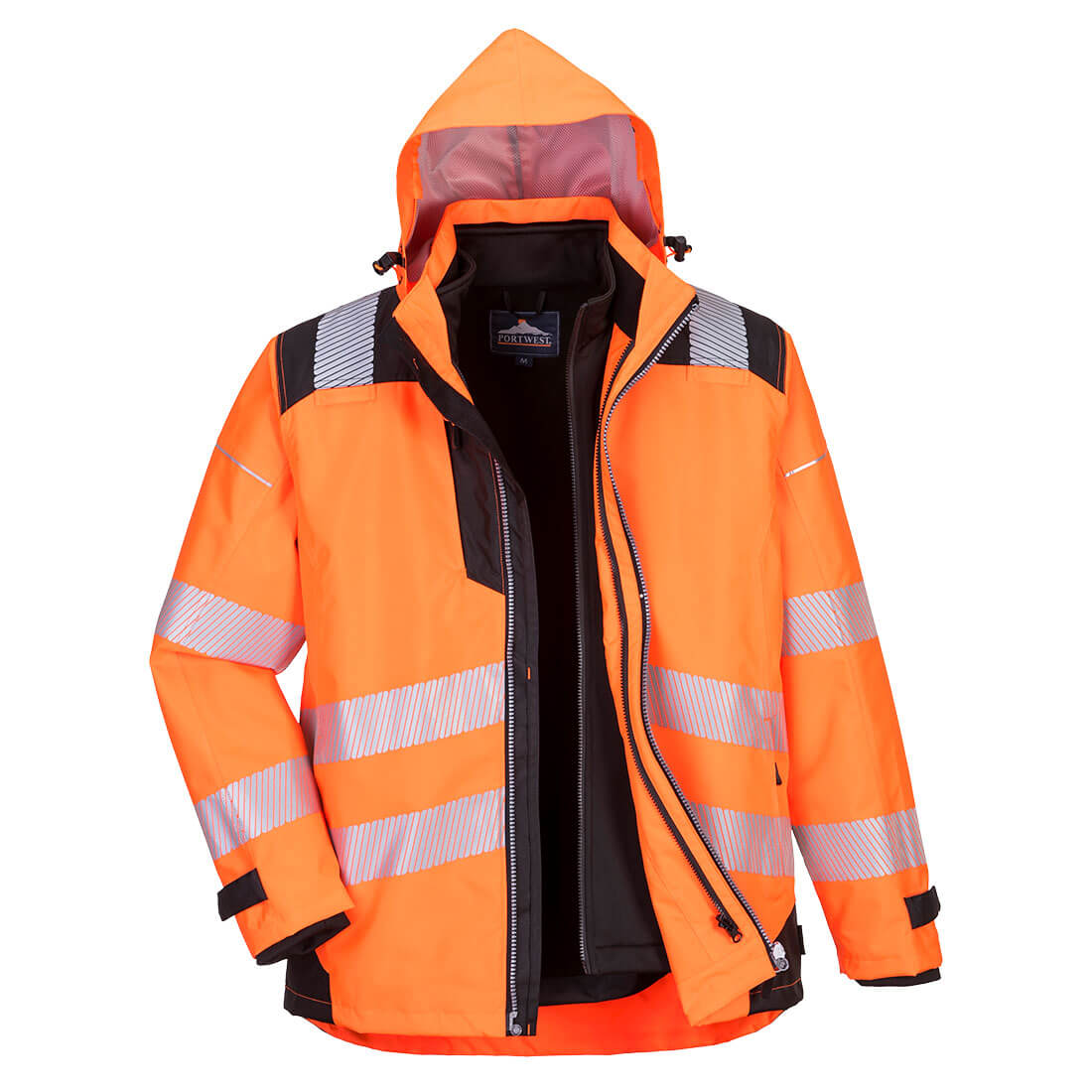 Parka PW3 3 en 1 haute visibilité Orange Noir - Portwest - Taille 2XL - 3