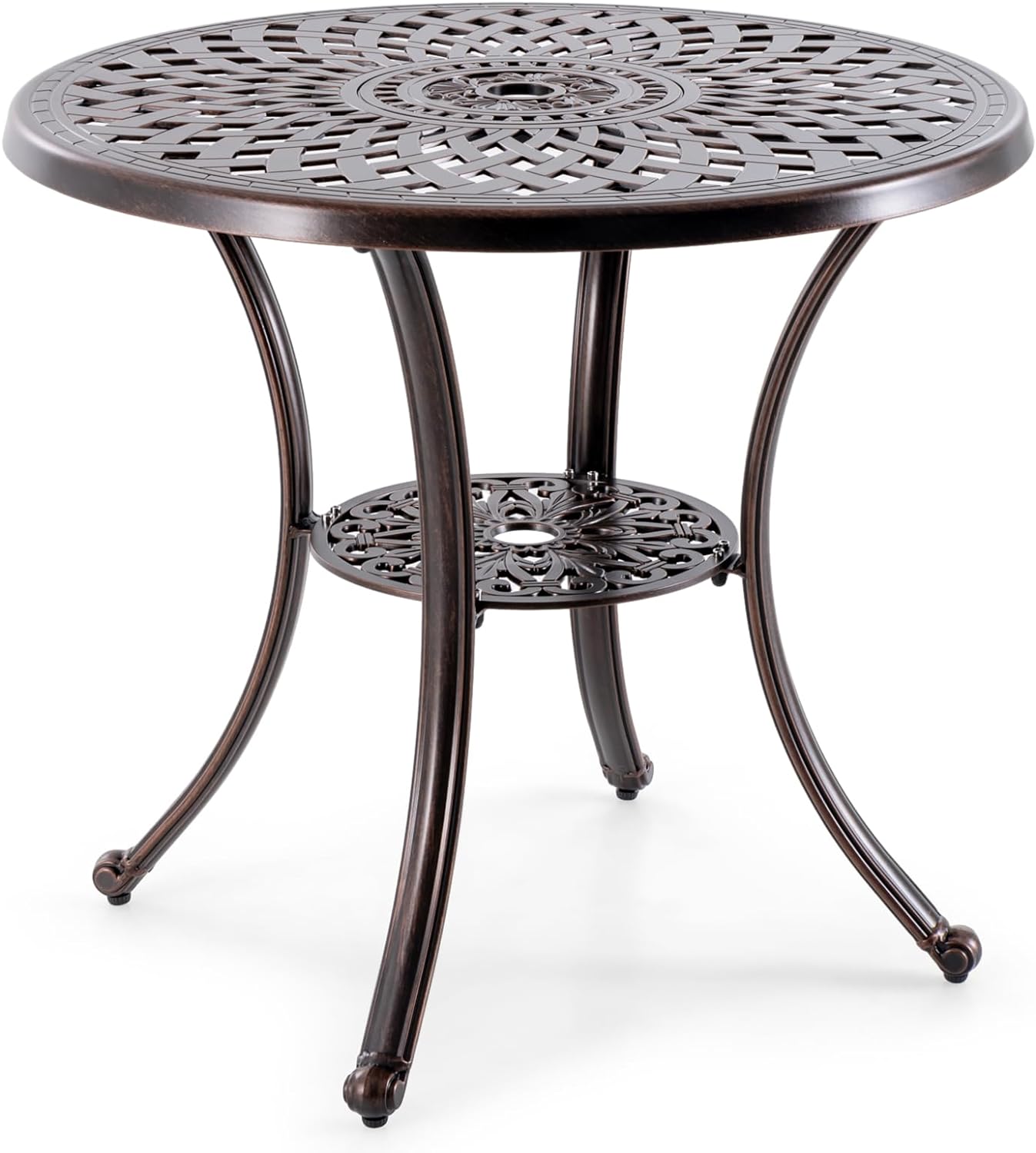 Okrągły Stół Ogrodowy o Średnicy 79 cm, Wykonany z Odlewu Aluminiowego, Stół Ogrodowy z Otworem na Parasol, Stół Bistro Odporny na Warunki Pogodowe