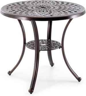 Table Ronde d'Extérieur de 79 cm en Fonte d'Aluminium, Table de Patio avec Trou pour Parasol, Table Bistrot Résistante aux Intempéries, pour Jardin