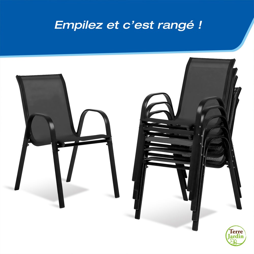 Chaises de jardin empilables textilène x6 Unité Noir - 3