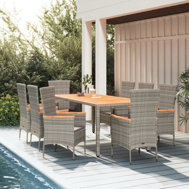 Ensemble à manger de jardin 9 pcs coussins gris résine tressée vidaXL