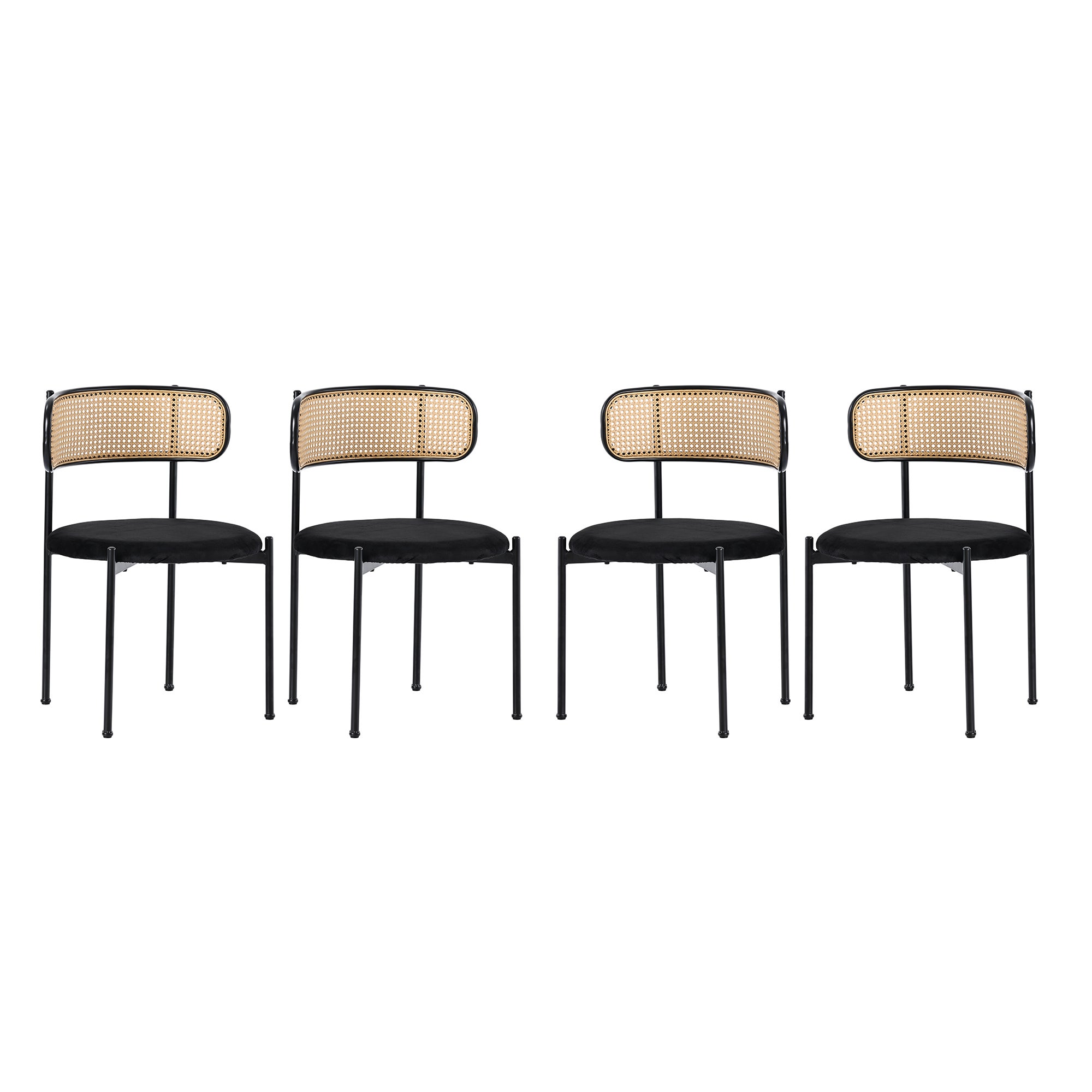 Chaise de salle à manger lot de 4 moderne design épuré structure métal rotin noir salon chambre - 2