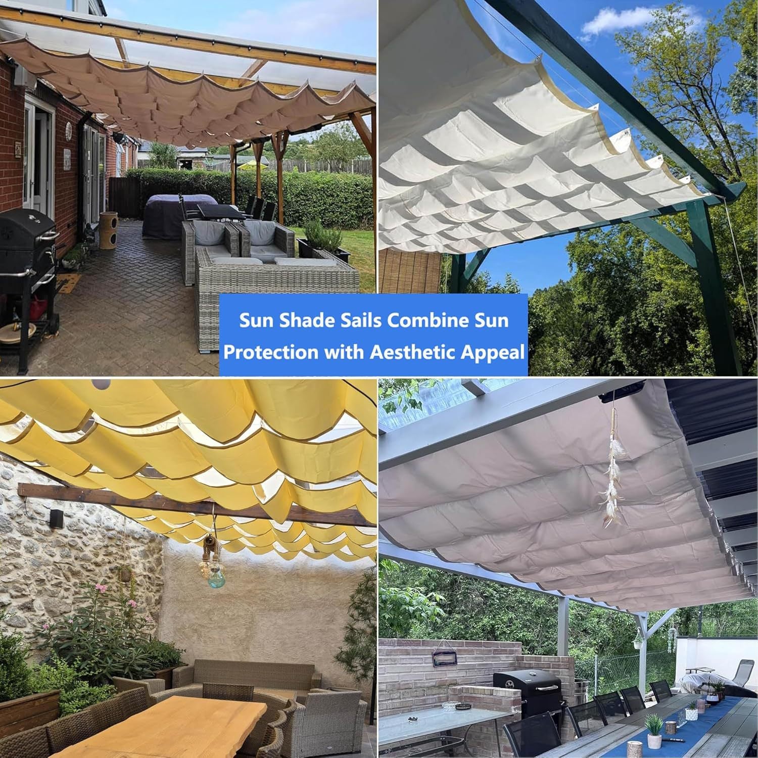 Toldo retráctil con forma de ola, 200 x 300 cm, impermeable y resistente a los rayos UV, tejido para exteriores, color gris claro. - 5