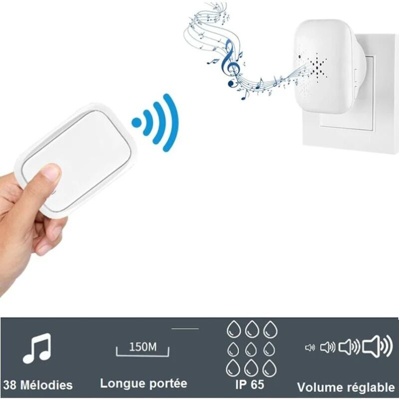 Sonnette sans Fil et sans Pile Extérieur Étanche IP 65 Neige Pluie Humidité,blanc - 2
