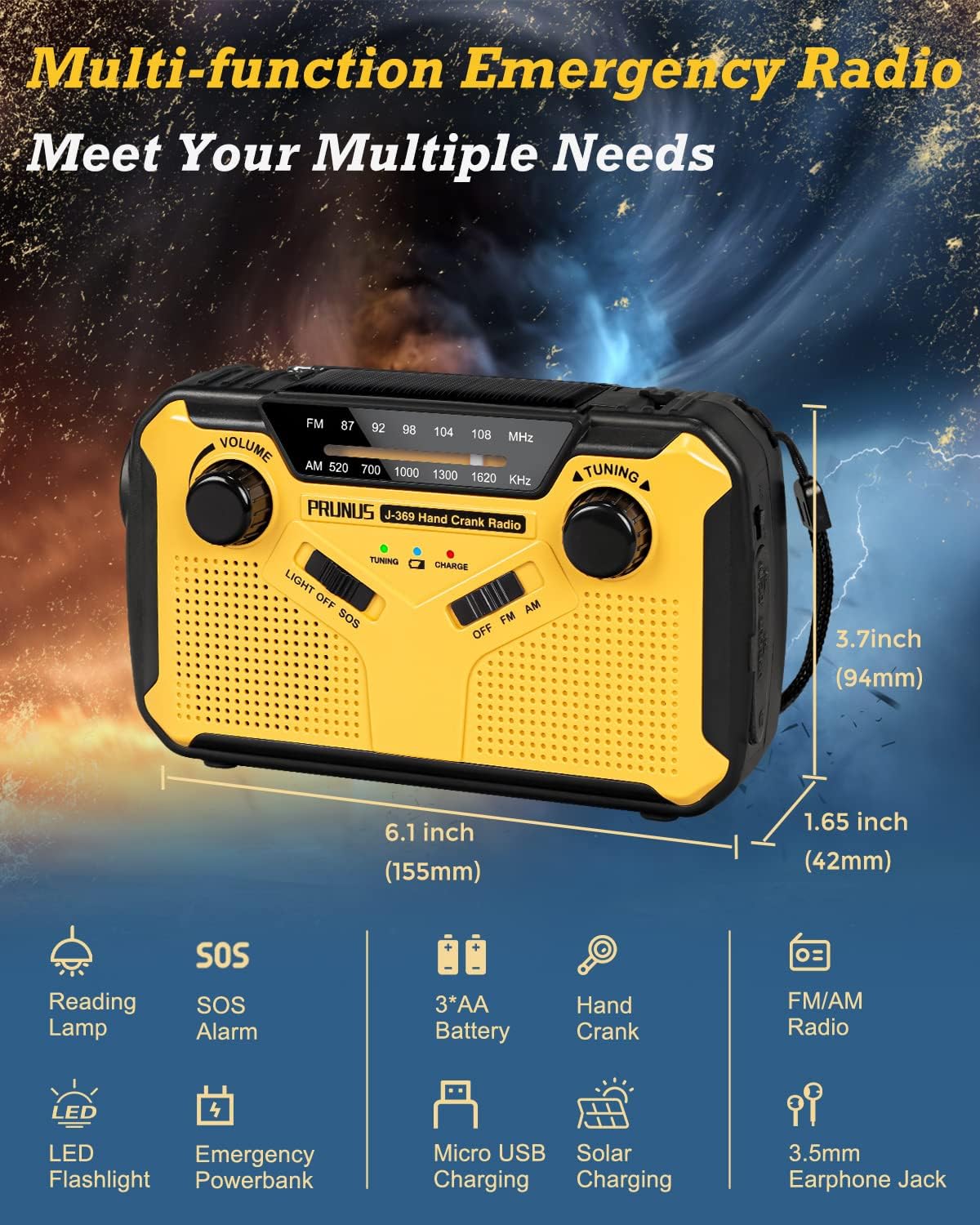 Radio Dynamo De Survie Avec Power Bank 2000mAh - Lampe LED 180°, FM/AM/SW, Magnétique - Pour Randonnée, Camping - 5