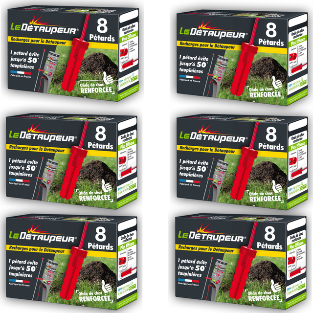 6 Recharges Pièges Anti Taupes et Rats Taupiers - 6 recharges de 8 pétards - Utilisables sous la Pluie et en Toute Sécurité - Système Exclusif -