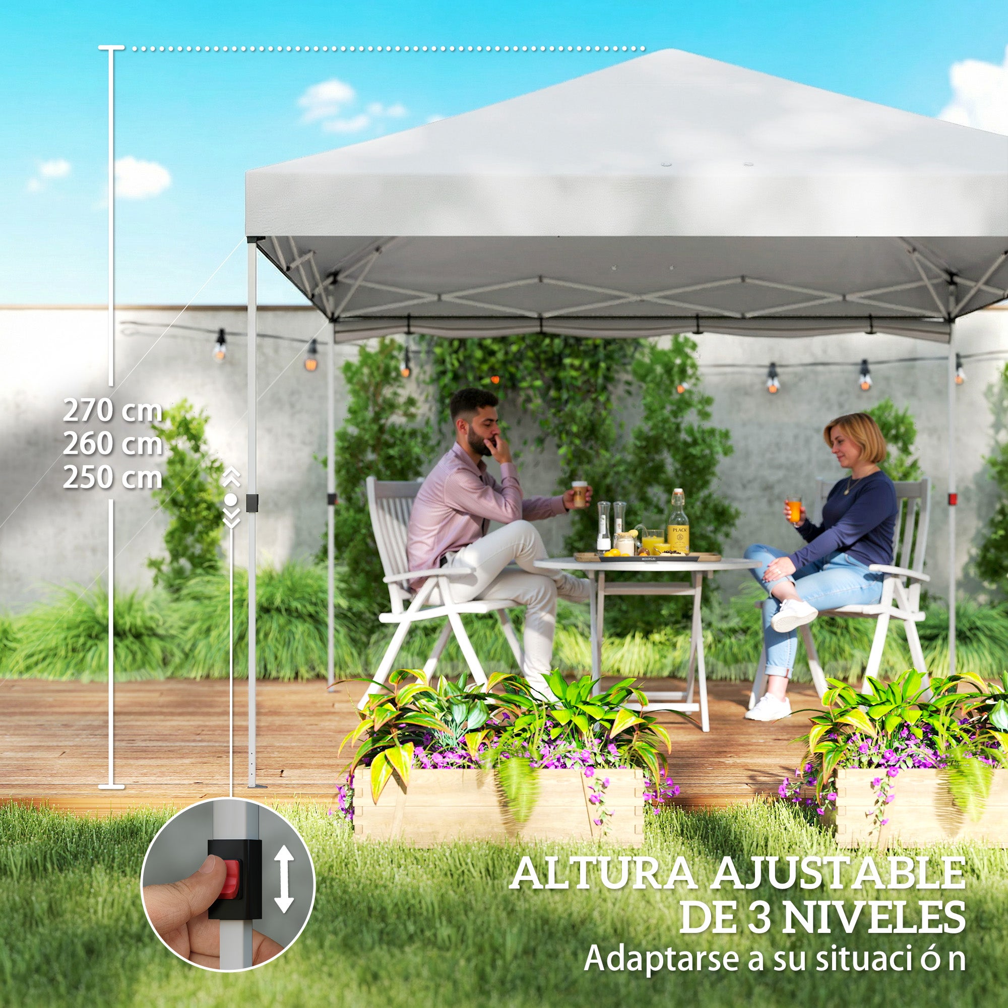 Carpa Plegable Outsunny Tela Oxford, Metal Blanco 293x293x270 cm - 8