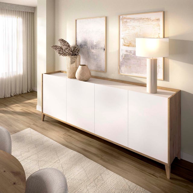 Aparador 4 puertas Sky - Blanco/Roble Nordic - Ancho 184 cm - Homekit