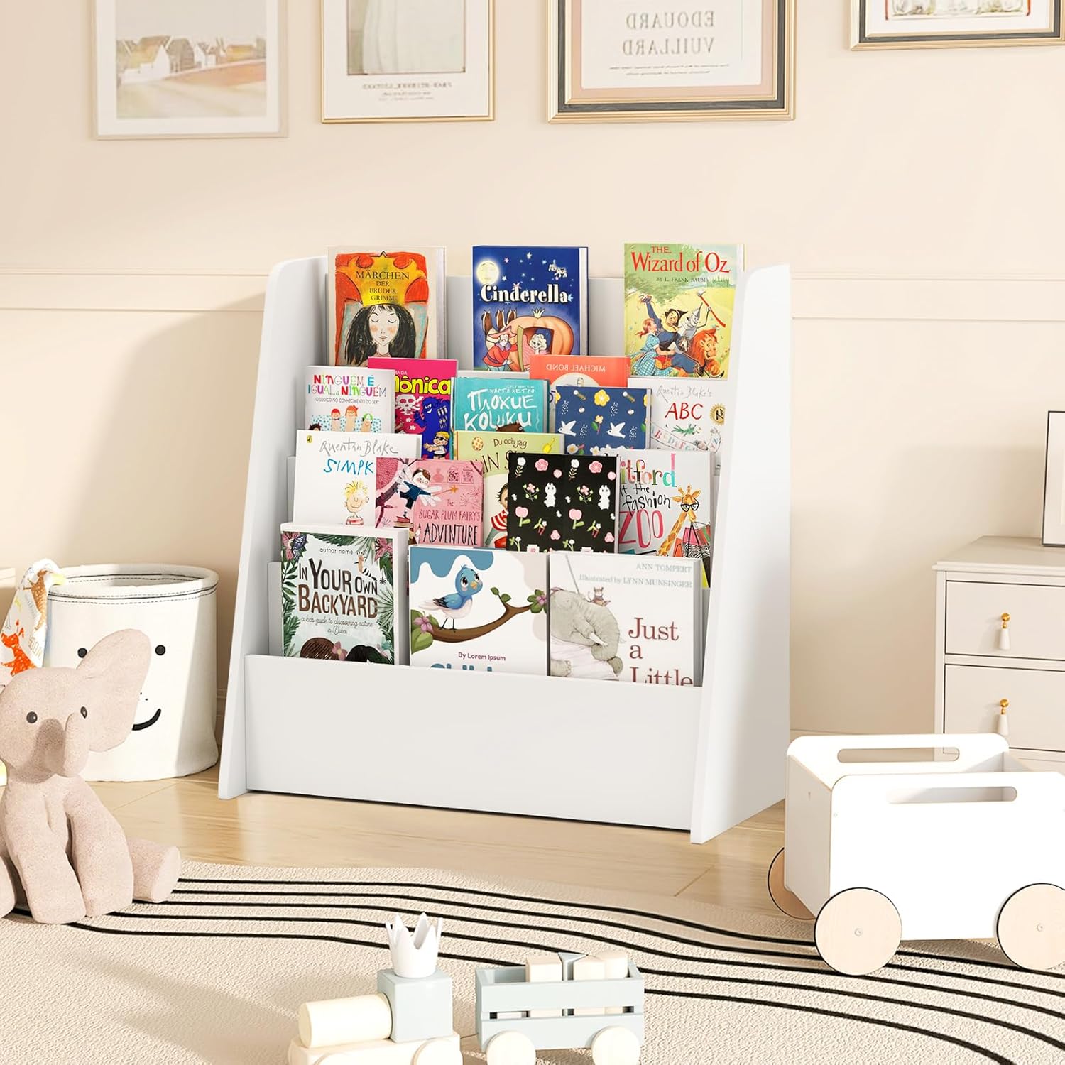 Estante infantil em madeira com 4 níveis, estante com compartimentos abertos, expositor Estante para Quarto Infantil (Branco) - 2