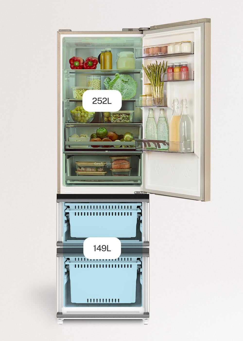 CREATE - FRIDGE STUDIO COMBI PRO FLEX 401 - Réfrigérateur 401L No Frost à l'italienne avec, Space Pro et Care+- Sable - 4