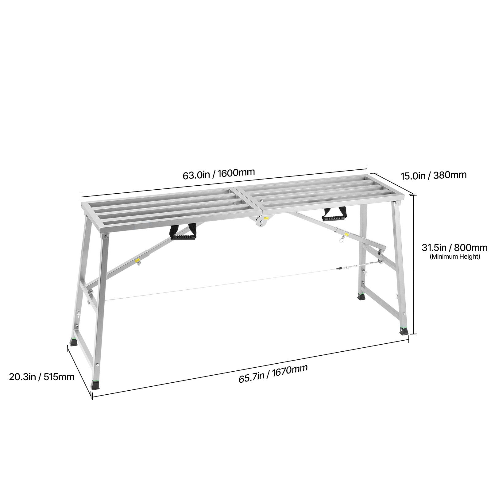 Plateforme de travail,SucceBuy hauteur réglable à 4 vitesses,escabeau pliable en acier allié,échafaudage portable,capacité 800 lb,antidérapants - 2