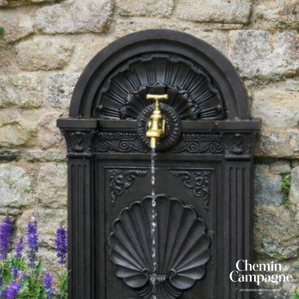 Fontaine de jardin extérieur fonte aluminium noire coquillage 84cm - 3