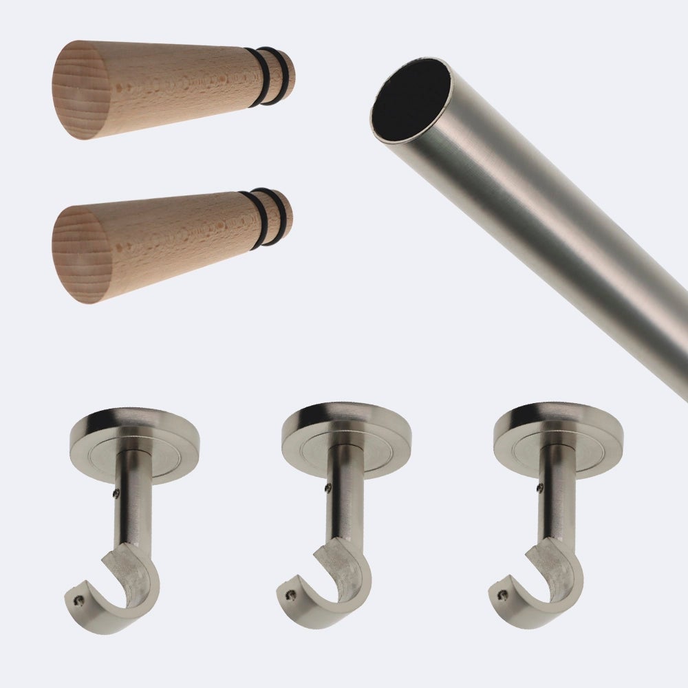 BOULET Kit Barre à Rideaux 3M00 Tendance 20mm Plafond - Pommeau Nickel Mat - Installation Facile