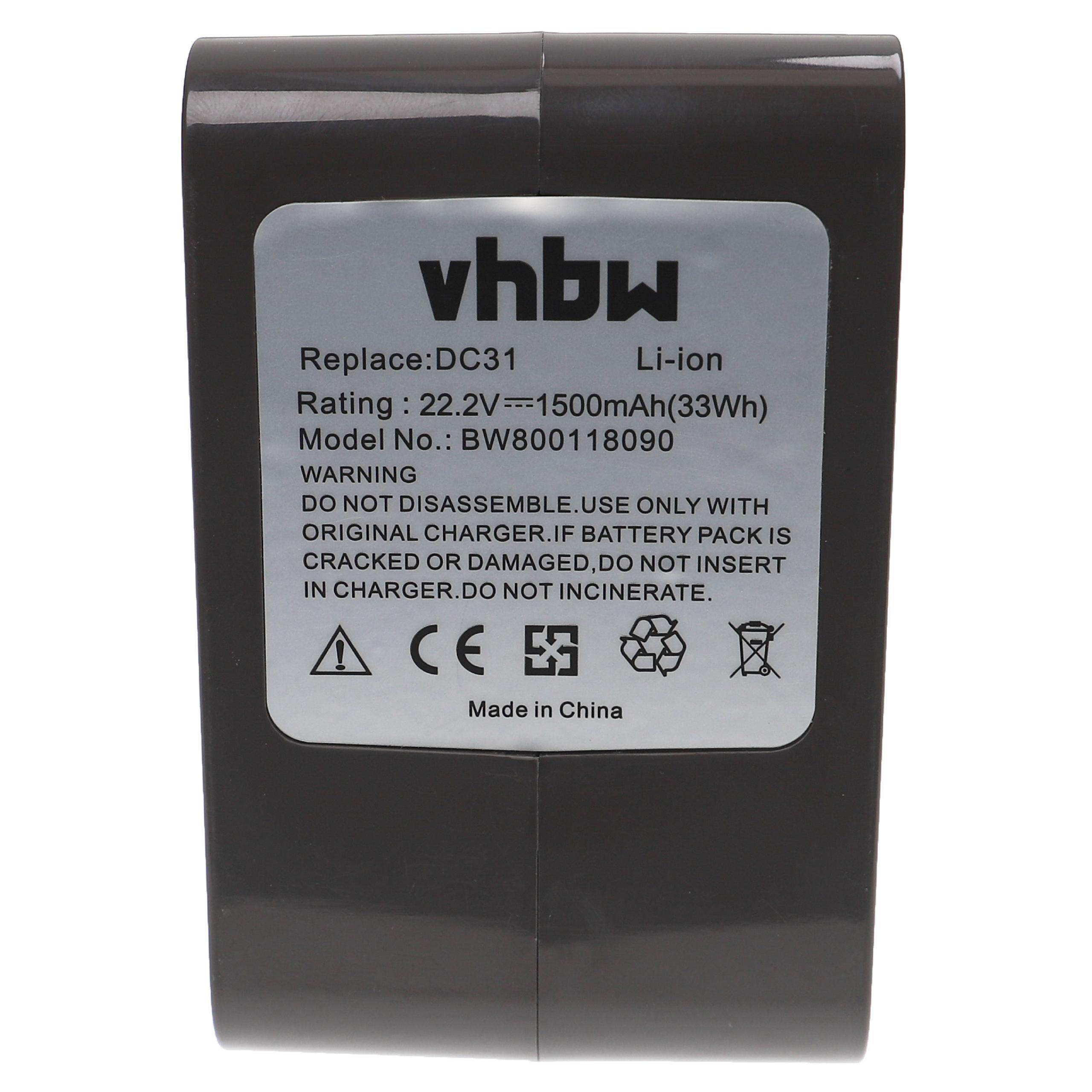 vhbw Batterie compatible avec Dyson DC31 Animal, DC34, DC35, DC34 Animal aspirateur, robot électroménager - Type B (1500mAh, 22,2V, Li-ion) - 2
