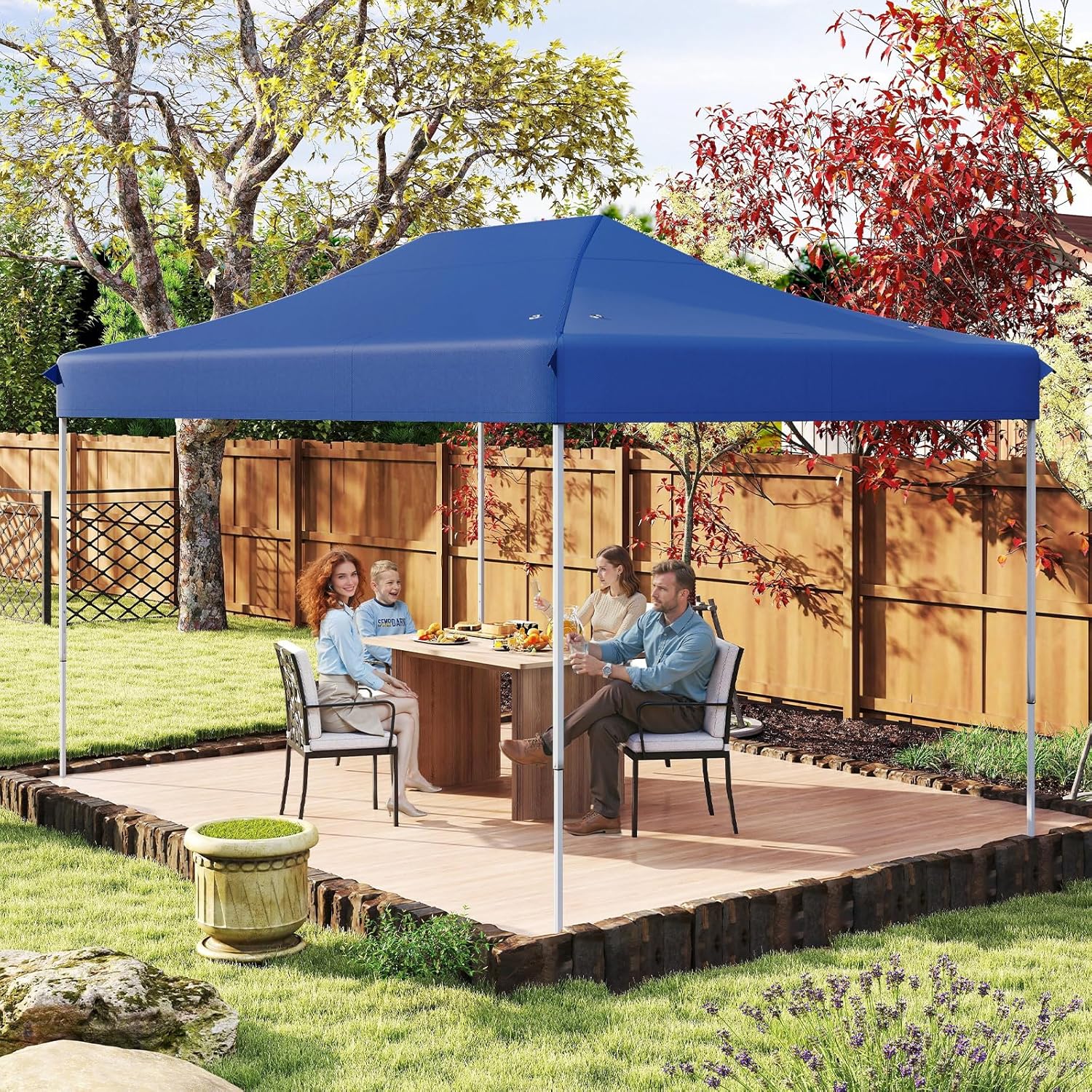 Tonnelle de Jardin Exterieur 445X300CM, Tonnelle Pliante pour 10-12 Personnes, Imperméable, Réglable 313/323/333CM, Abri Solaire(3x4,45 M-Bleu) - 3