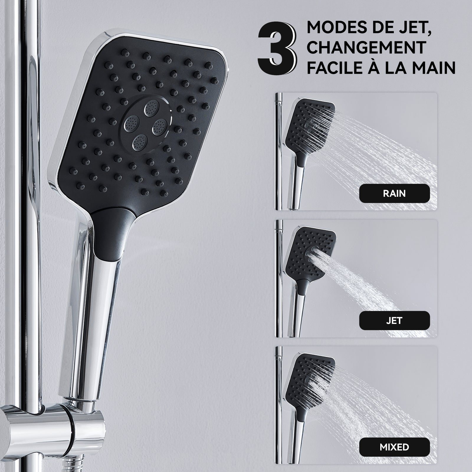 Auralum max Colonne de Douche avec Mitigeur Thermostatique, Système de Douche avec Robinetterie en laiton,Douchette à Main avec 3Jets,Chromé - 4