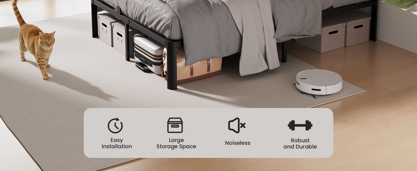 Cama 140x200 cm, Cama casal, 363 kg, espaço sob a cama 32 cm, estrutura reforçada, estofada preta, Estrado plataforma, estável, silencioso - 4