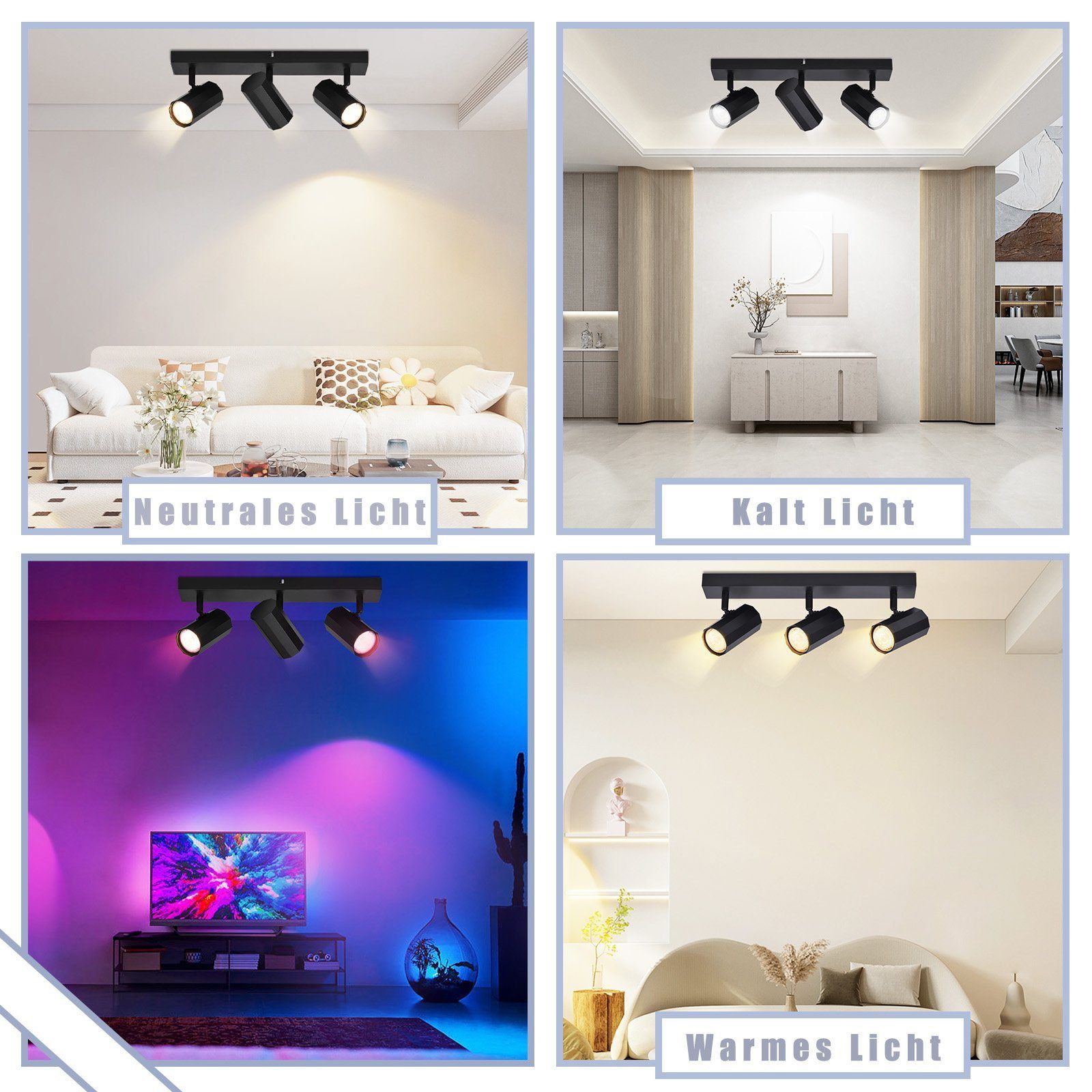 NETTLIFE Plafonnier 3 Spots Métal MAX. 25W GU10 Ampoules Noir Rétro Lampe de Salon Vintage orientable 350° pour cuisine, salle à manger - 9