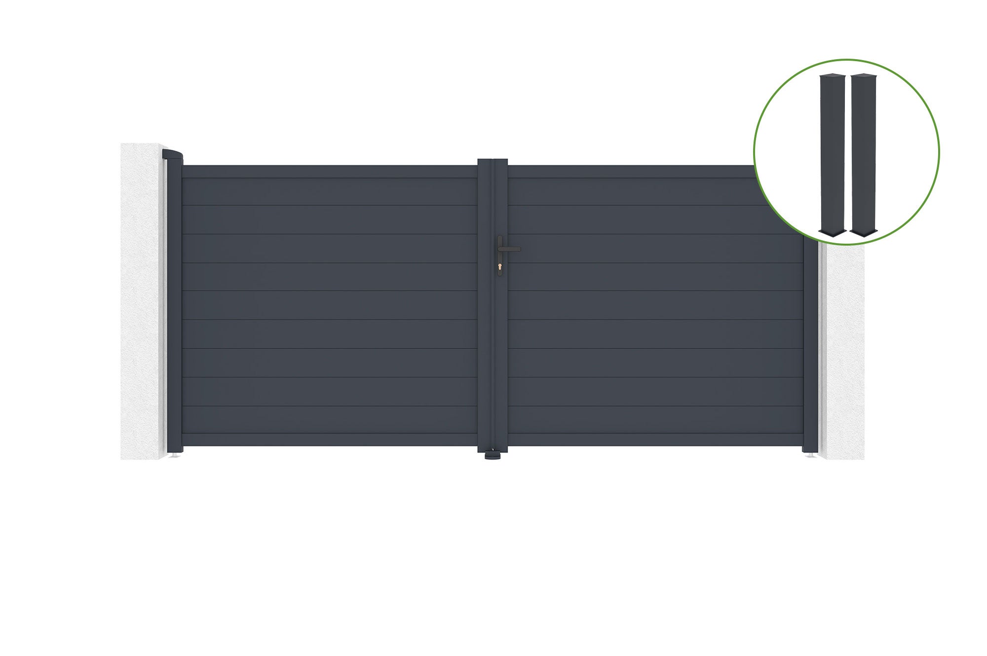 Brama skrzydłowa 3,5m EIGER wys. 160cm aluminium szare + 2 słupki 20x20cm wys. 1