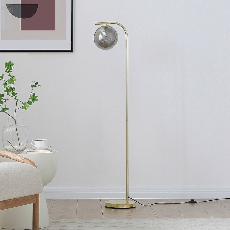 Lampa stojąca z szczotkowanego mosiądzu i przyciemnianego szkła - śr.28 x wys.150 cm - Złoty - SOFIA