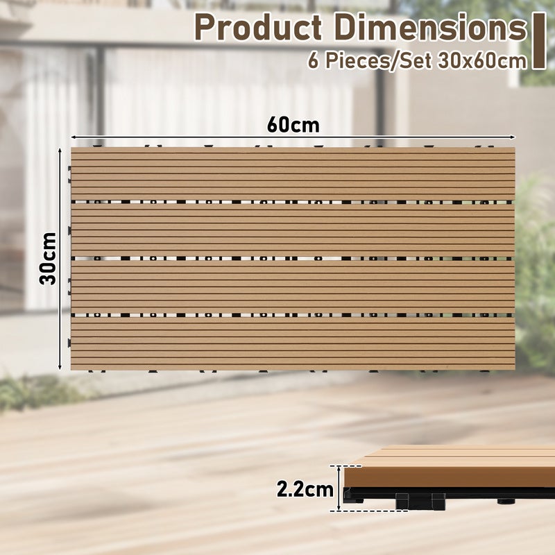 18 dalles de terrasse en WPC, 60 x 30 cm, à clipser pour jardin, 3 m², teck - 2