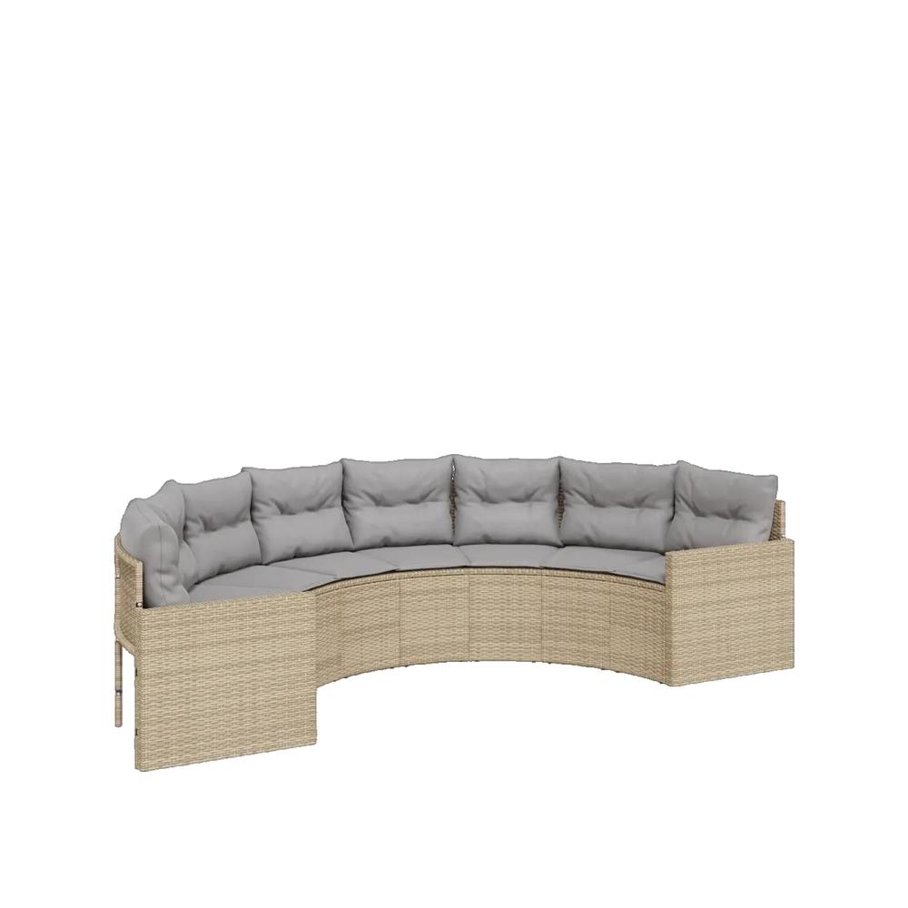 Sofa ogrodowy vidaXL półokrągły z poduszkami beżowa żywica pleciona