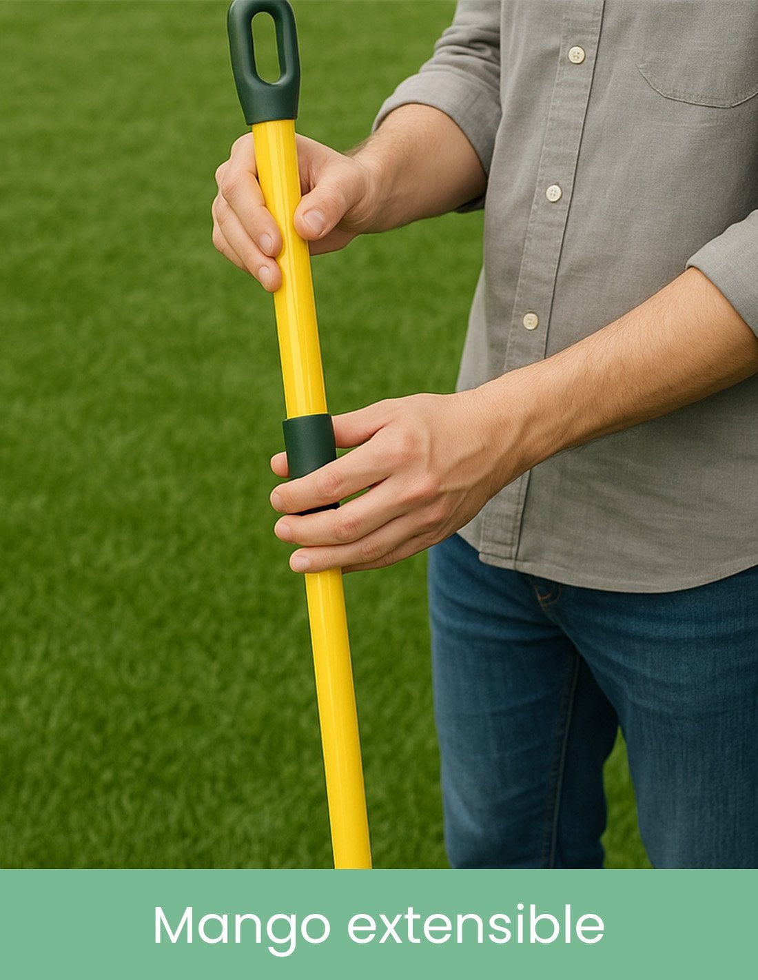 Jardin202 - Cepillo completo (Cepillo + Mango) para Césped Artificial con Mango Extensible – Escoba para Barrer Hojas – Limpieza de Jardín - 3