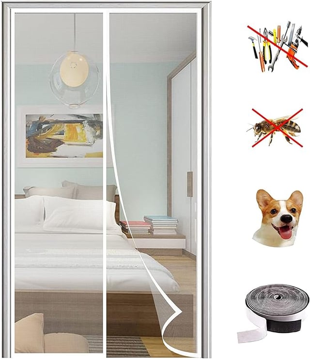 Moustiquaire Porte Magnétique, Maille Très Dense Moustiquaire Porte Aimantée Rideau Anti Mouches Anti Insectes Avec Ruban Adhésif, 130x220cm