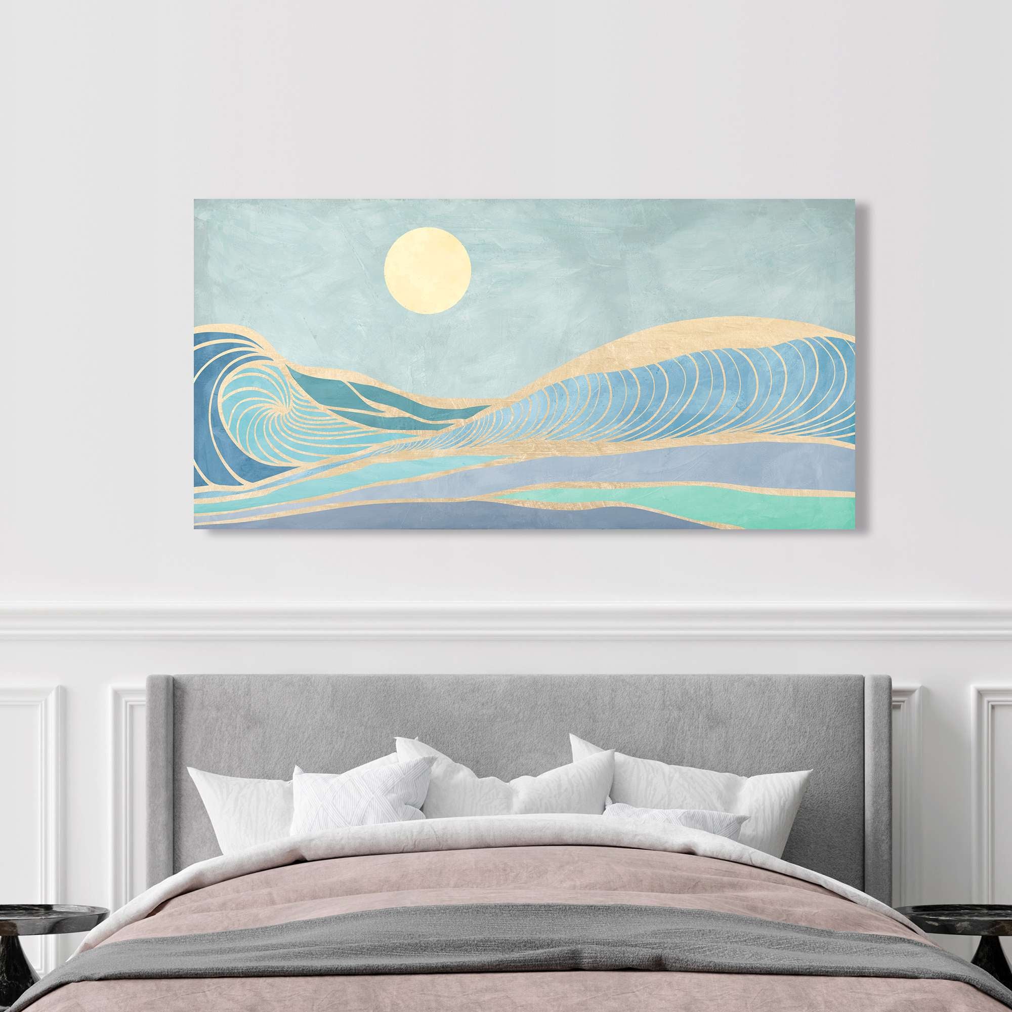 Peinture nordique avec vagues et lune - impression sur toile - Sayaka Miko, Moonlight - 100x50 cm - 3