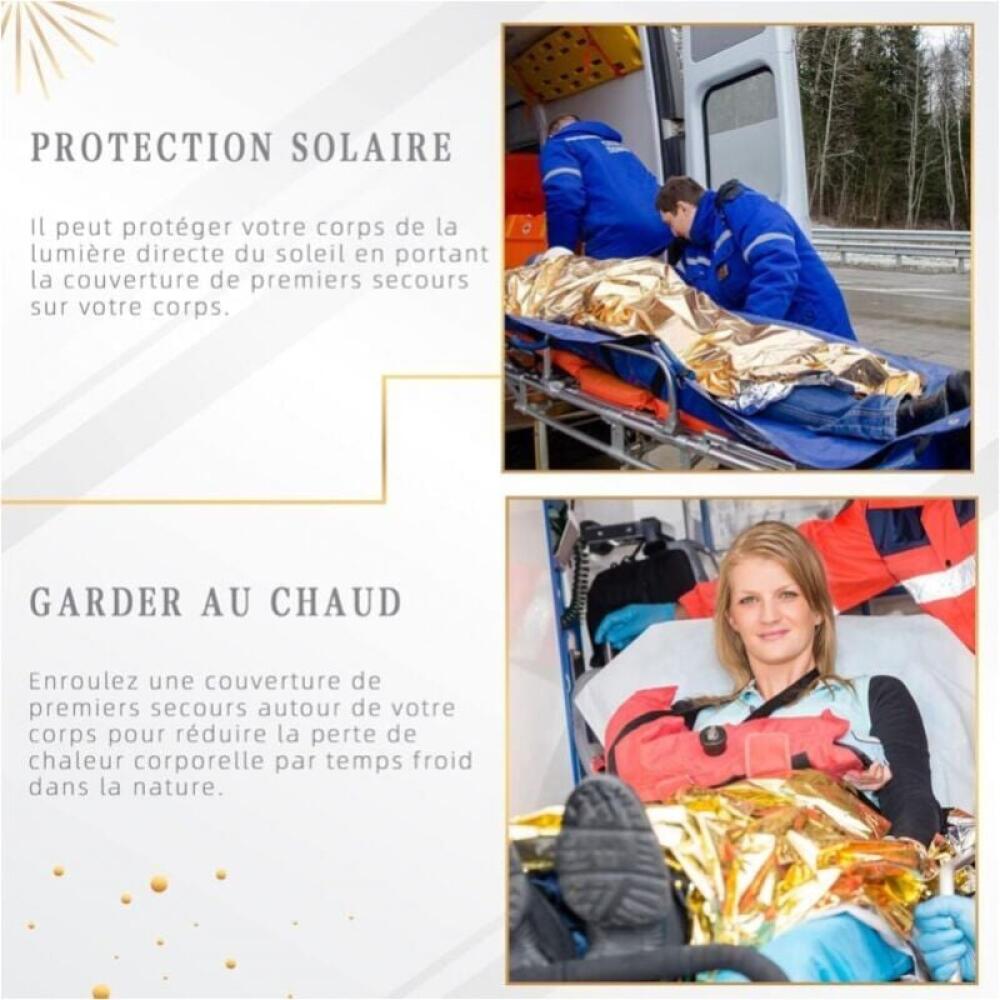 Lot de 4 couvertures de survie, couvertures d'urgence, dimensions 210 x 160 cm, réutilisables, pour une protection contre le froid et la chaleur. - 3