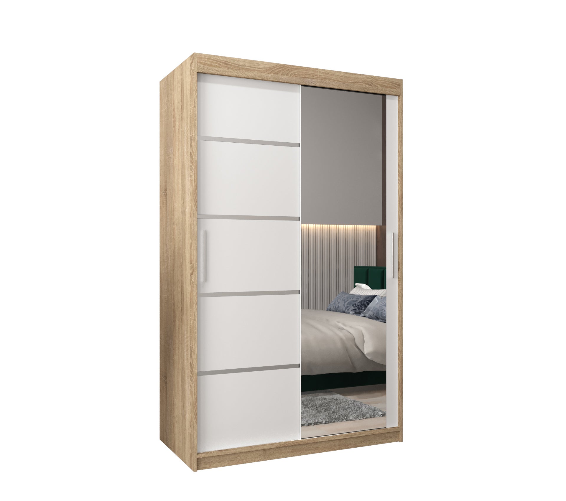 Szafa przesuwna garderoba Verona 2 120 x 62 x 200 cm Sonoma + Biały - Abiks Meble