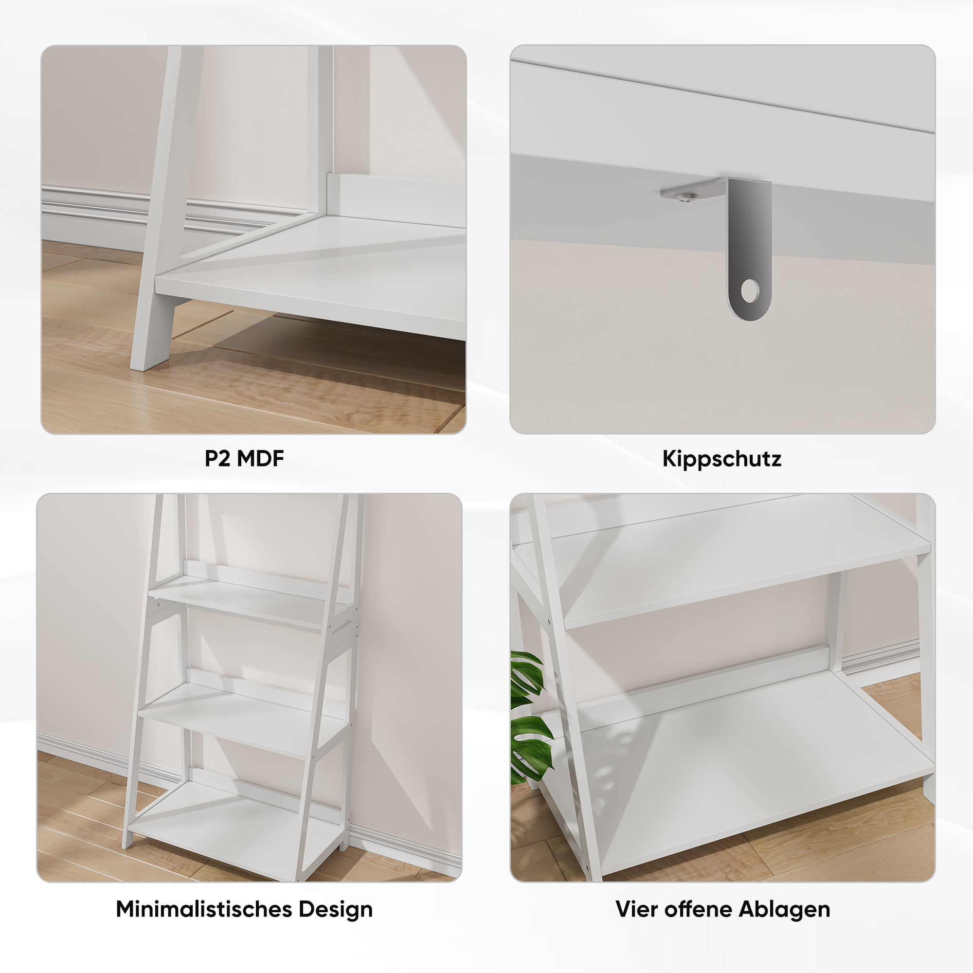 Étagère échelle 63x39x150 cm, présentoir, étagère à 4 niveaux, étagère de rangement, pour salle de bain/bureau/salon, blanc - 6