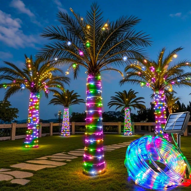 Zewnętrzne lampki solarne, 22 m, 200 diod LED, 8 trybów, wodoodporne, dekoracja ogrodu, patio, balkonu (kolorowe światło)