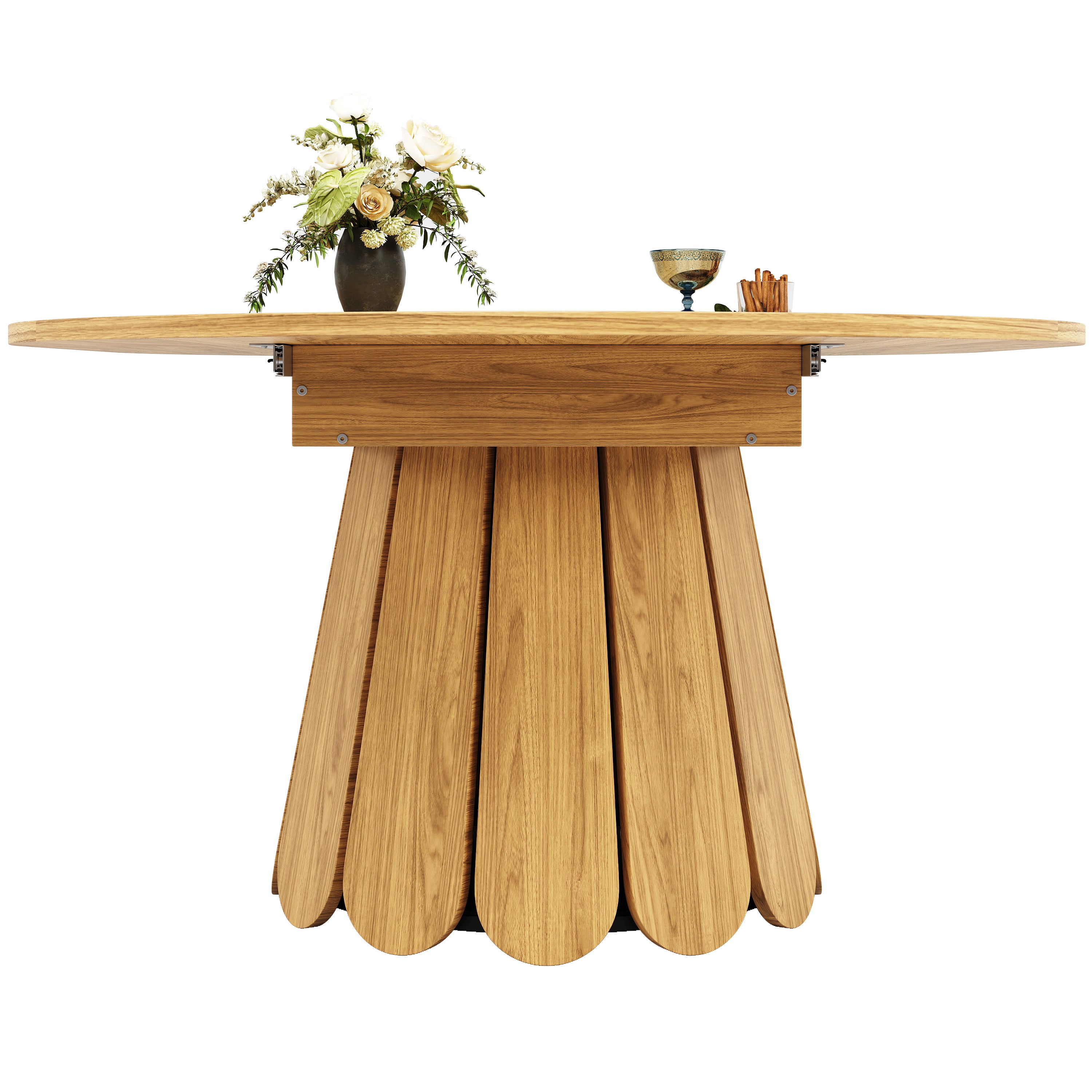 Table à manger ronde extensible en ovale - 118(158) x 118 x 76.8 cm - MDF - Couleur bois - 8