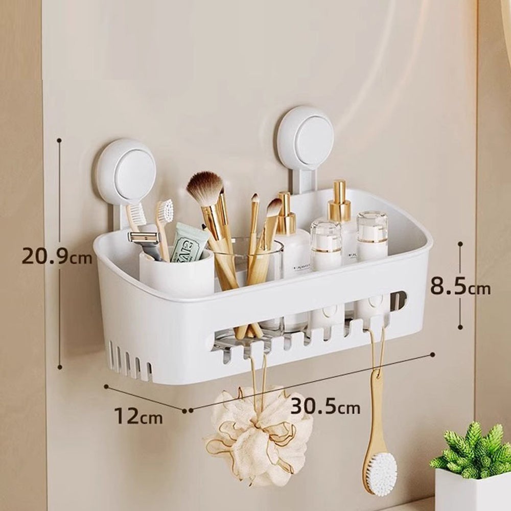 Luxear Étagère Angle à Ventouse Douche, Serviteur de Rangement Douche sans Perçage Reutilisable, Grandes Panier de Rangement Mural Serviteur Accessoire pour Salle de Bain/Chambre/Cuisine Blanc