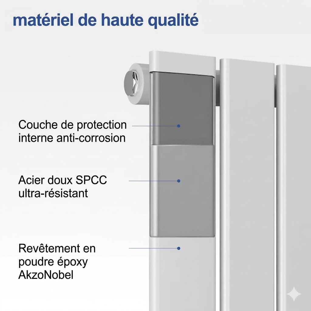 Heilmetz Radiateur à Eau Chaude Vertical en Acier, Chauffage Central Design Blanc 850W - H.160 x l.46 cm - 4