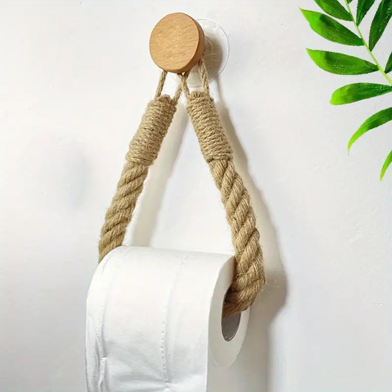 Suporte de papel higiénico de parede, suporte de papel de rolo de casa de banho tecido com corda, poupança de espaço, fácil instalação - 7
