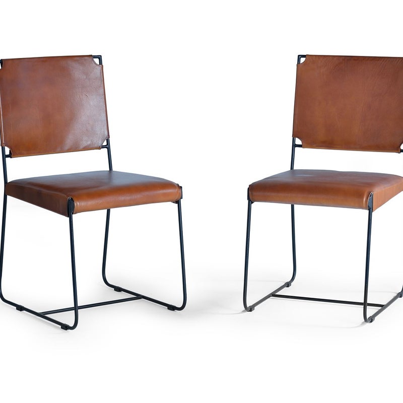 Zestaw 2 leżanek ze skóry brązowej i metalu