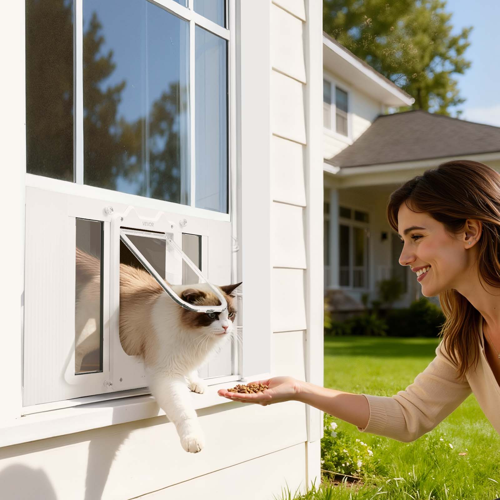 Aba ajustável para gato janela VEVOR 58,4-71,1 cm de comprimento, 4 modos travamento, para casa de animais de estimação, vidro de alta transparência - 8
