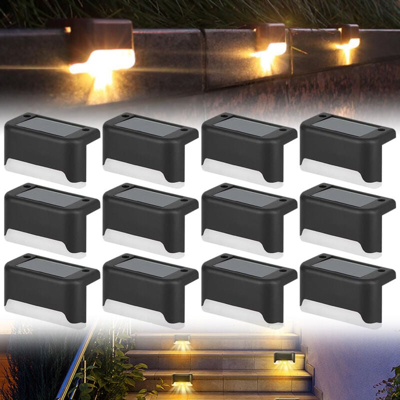 Zestaw 12 wodoodpornych lamp solarnych zewnętrznych do ogrodu, na taras, schody, balkon, dekoracja, ciepłe białe światło (czarne)