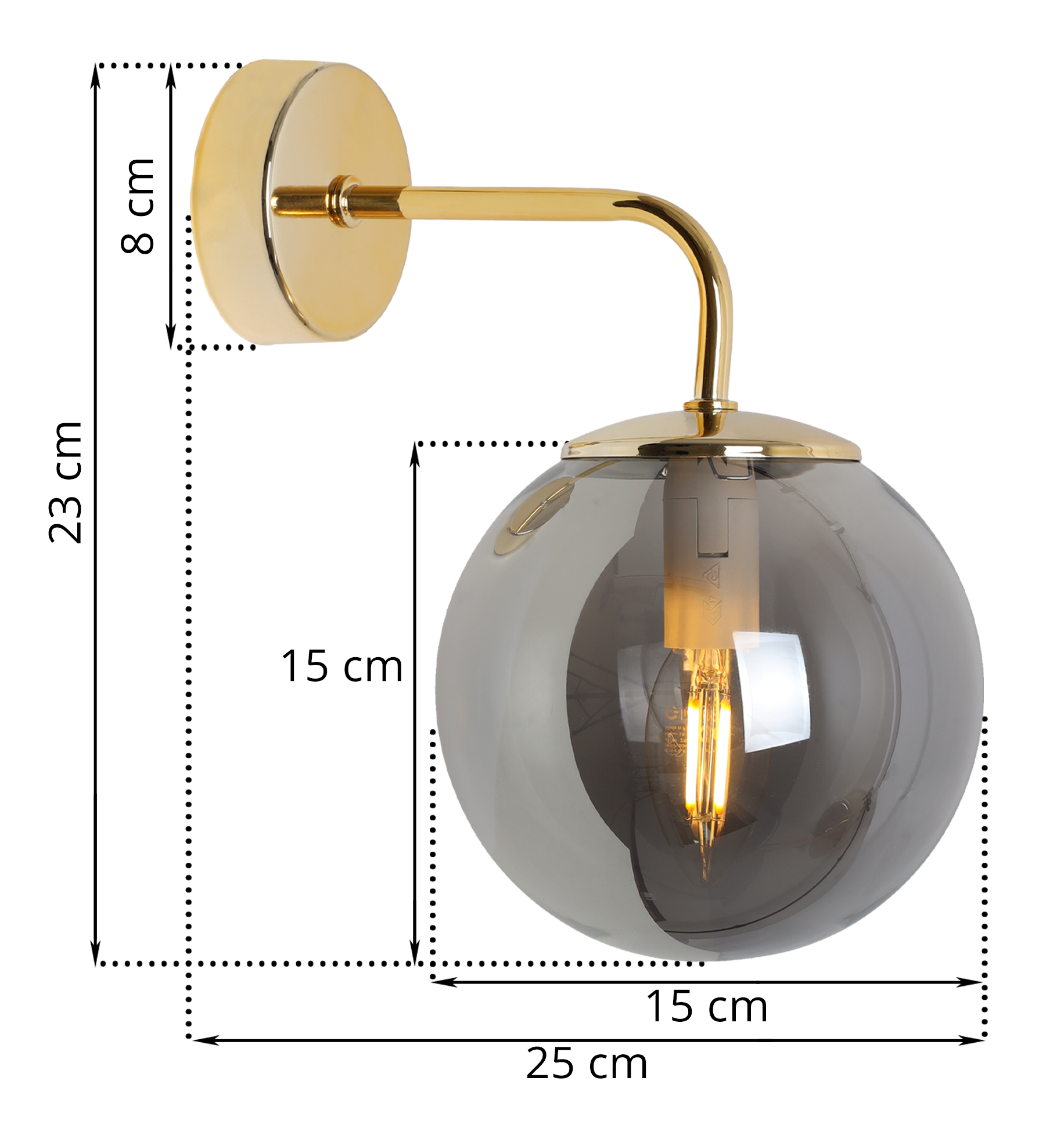 Lampa kinkiet ścienny Siena glamour 1xE14 klosz kula szklana złoty/grafit Light Home LH - 6