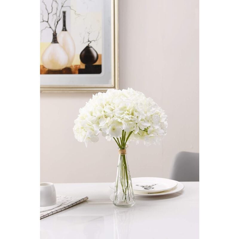 Fleurs d'hortensia artificielles, bouquet d'hortensia en soie réaliste à longue tige, convient pour une composition florale décorative (blanc) - 3