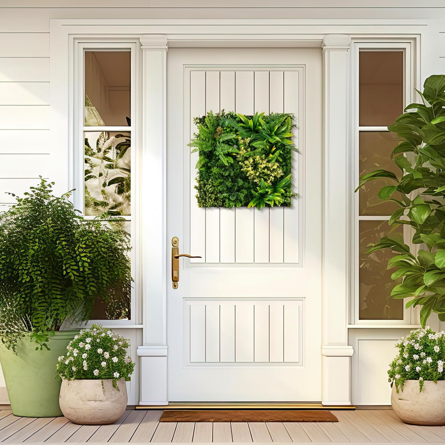 2 Panneaux Muraux Artificiels à Suspendre, Décoration Murale 3D Encadrée Carrée, 11 Types de Plantes Artificielles, Toile de Fond Murale, 50x50 cm - 4
