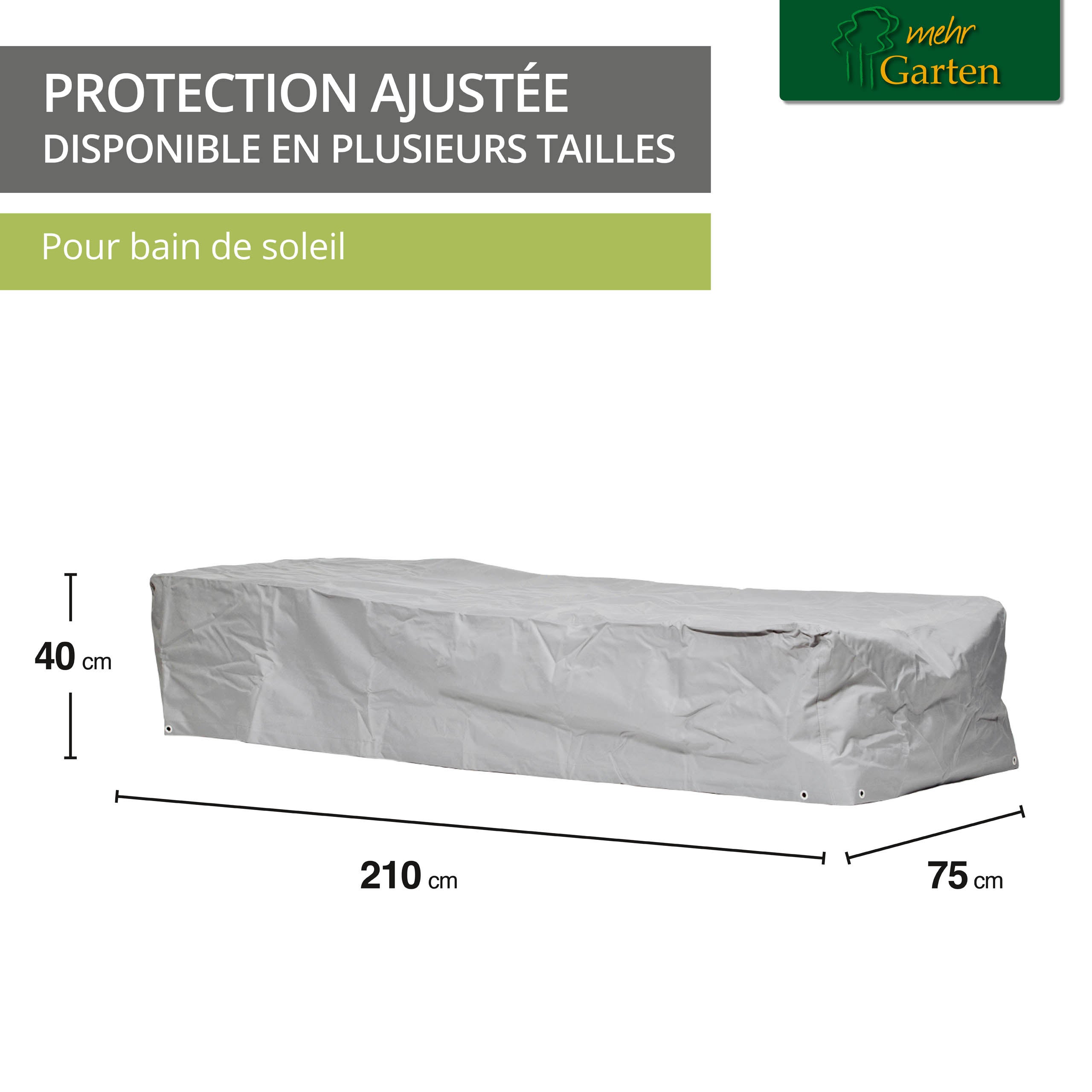 Mehr Garten - Pokrowiec ochronny na leżak Premium PROTECT, 210 (szer.) x 75 (gł.) x 40 (wys.) cm I Pokrowiec ochronny na wodoodporne meble ogrodowe. - 2