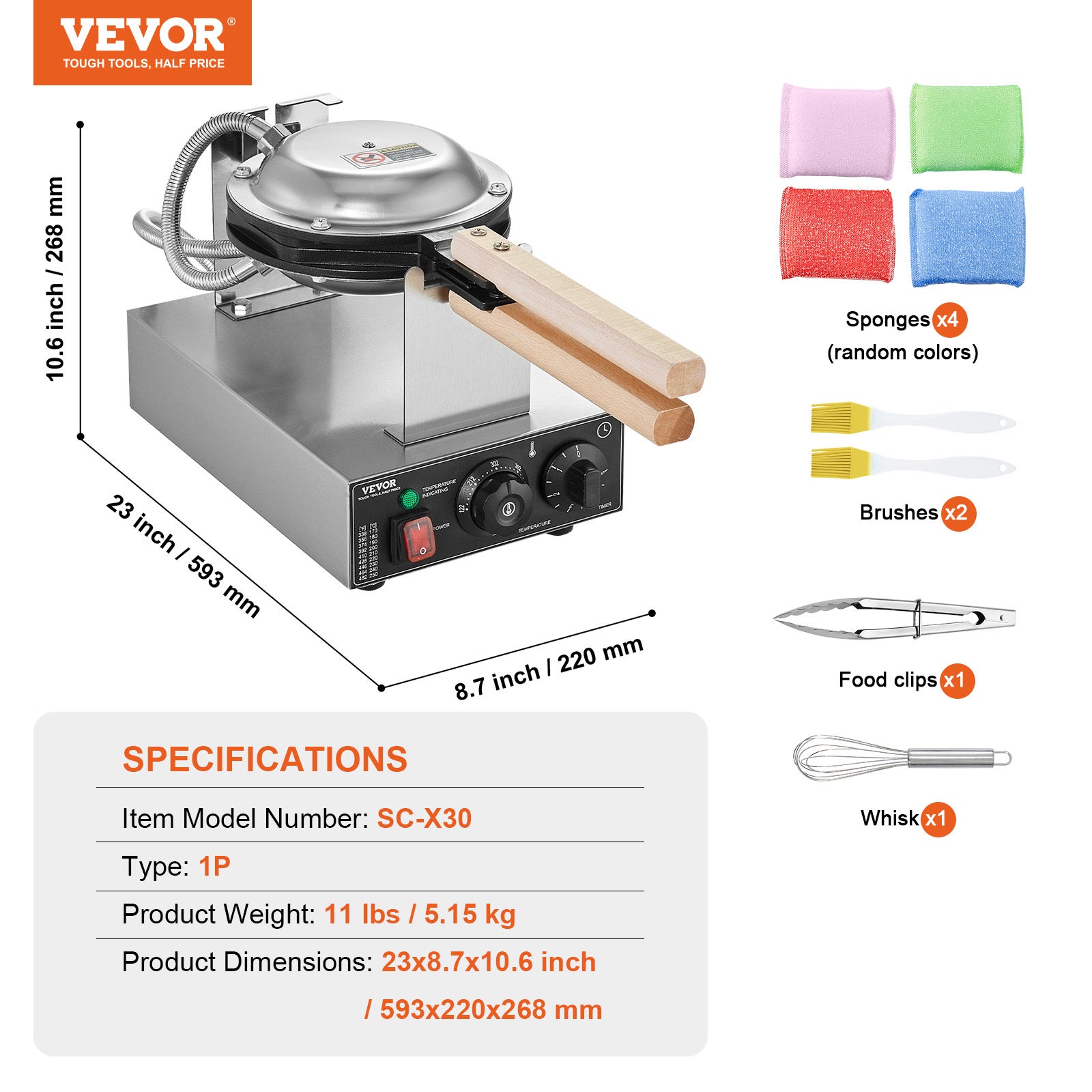 Gaufrier professionnel 1400 W,VEVOR inox,antiadhésif,rotation 180°,avec contrôle de la température et du temps,adapté aux restaurants - 7