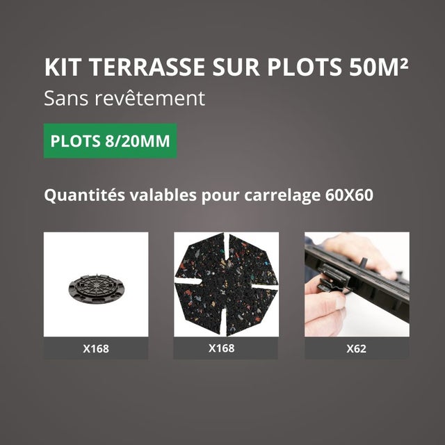Kit Terrasse sur Plots Sans Revêtement 50M² - Sans Profilé - 8/20 mm - JOUPLAST