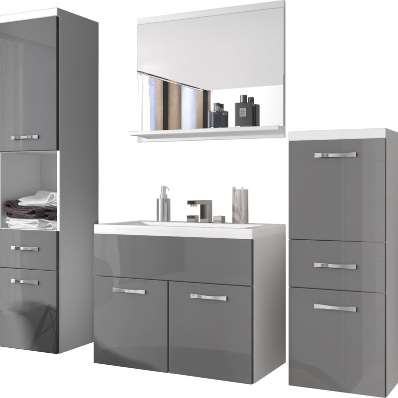 Komplet mebli łazienkowych w kolorze biały / szary połysk - ALBECK