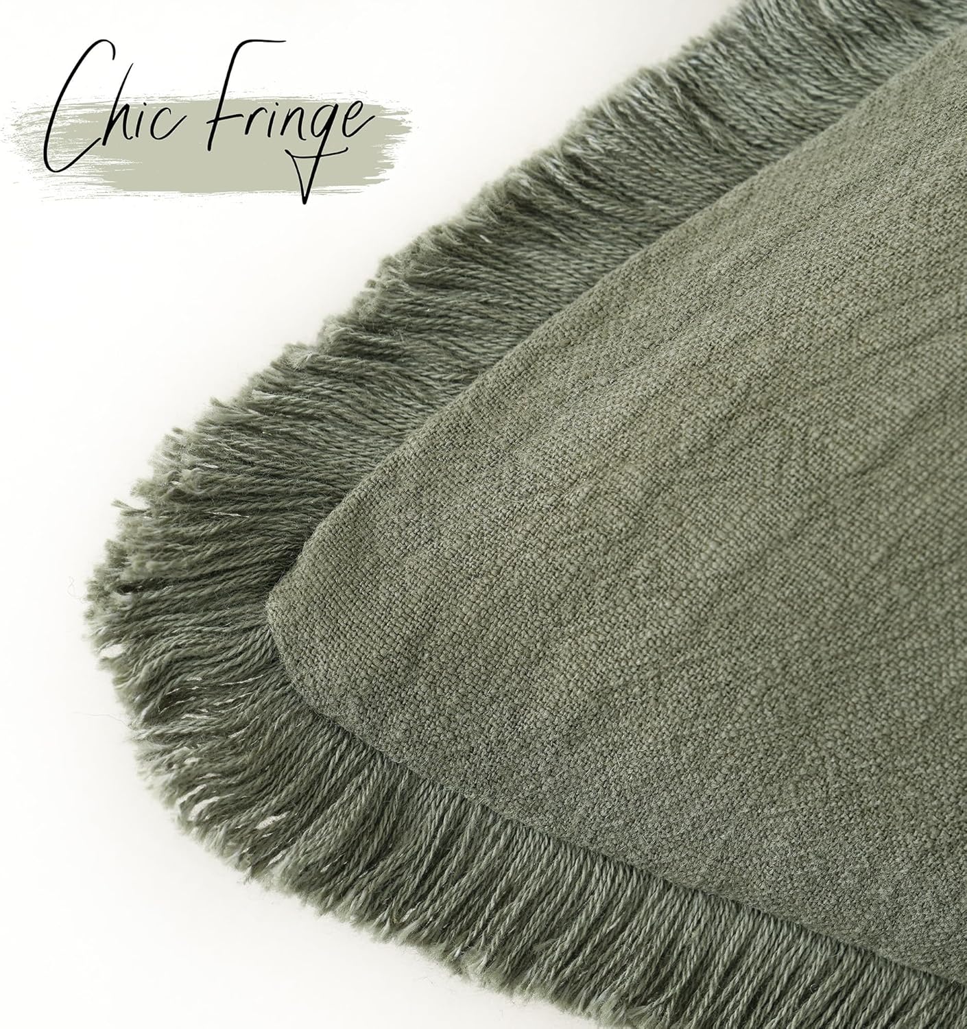 Ensemble de 2 Housses de Coussin décoratives à Franges en Lin de Style bohème et Rustique avec Pampilles pour canapé, Sofa, lit, 45 x 45cm, Vert Olive - 3