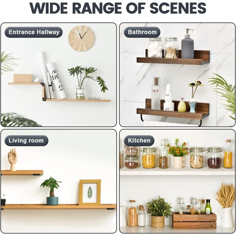 Support d'étagère murale, 2 pièces, support robuste de 15 cm, épaisseur de 5 mm, support d'étagère noir - 4